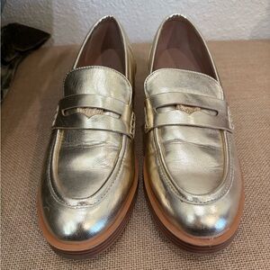 Gold Leather Loafers women